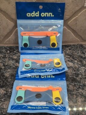 Add onn. Silicone Cable Wraps - Multicolor Pack Lot of 3. NEW